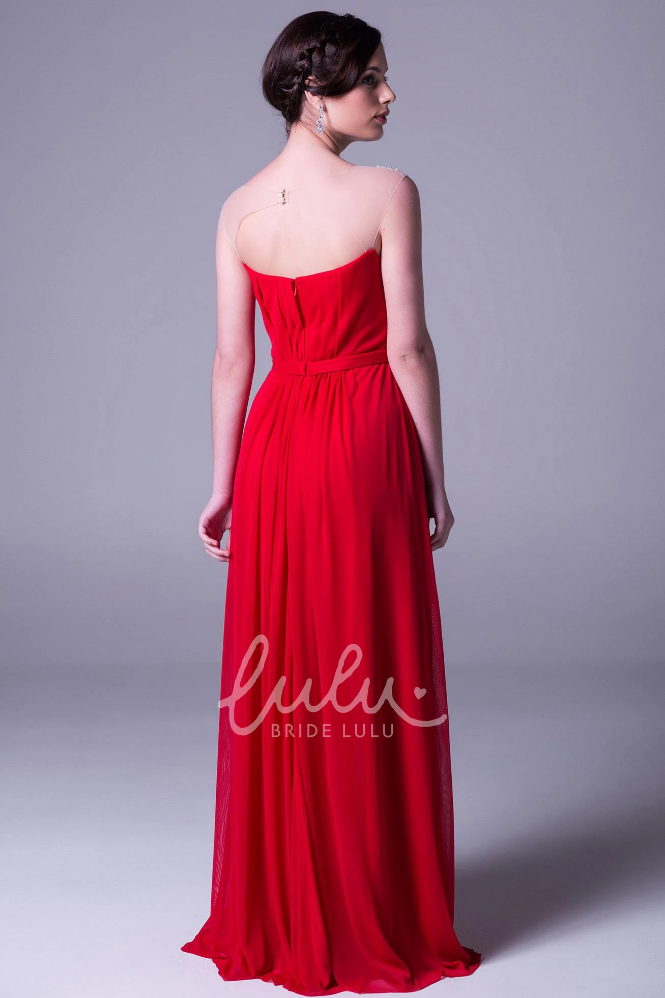 Chiffon Floor-Length Cap-Sleeve Prom Dress with Beaded Sheath and Bateau Neckline