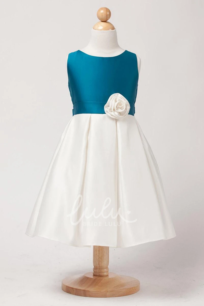 Pleated Satin Flower Girl Dress With Ribbon Floral Satin Pleated Flower Girl Dress