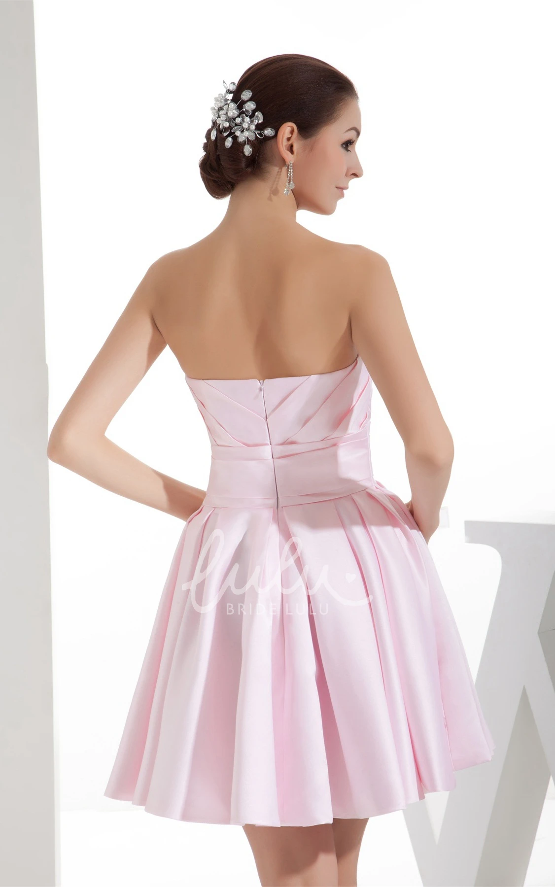 Satin Bridesmaid Dress with Pleats Strapless Sleeveless Short Mini Blushing