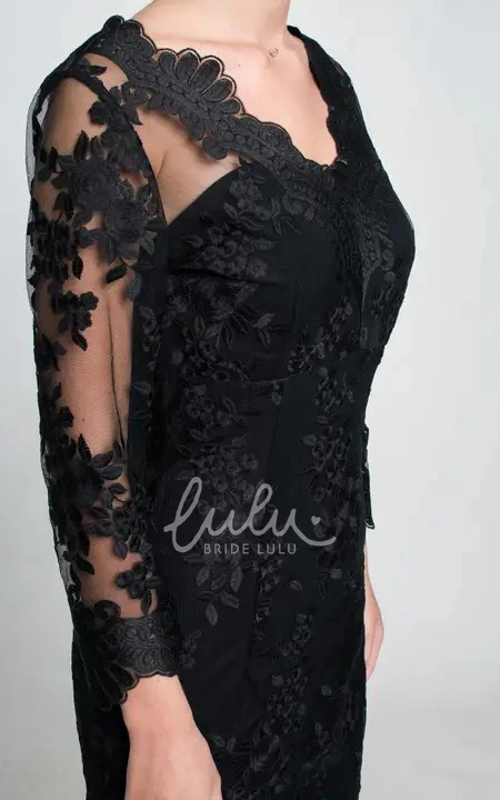 Lace 3/4 Sleeve Knee-length Pencil Cocktail Dress with Split Front Sexy & Classy