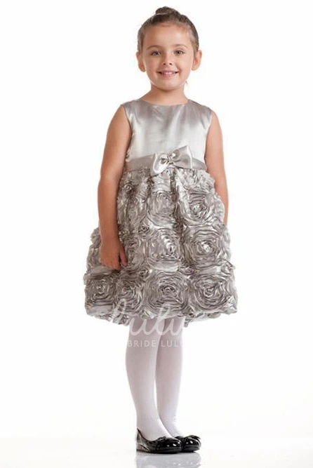 Bowed Satin Flower Girl Dress Knee-Length Tiered Casual