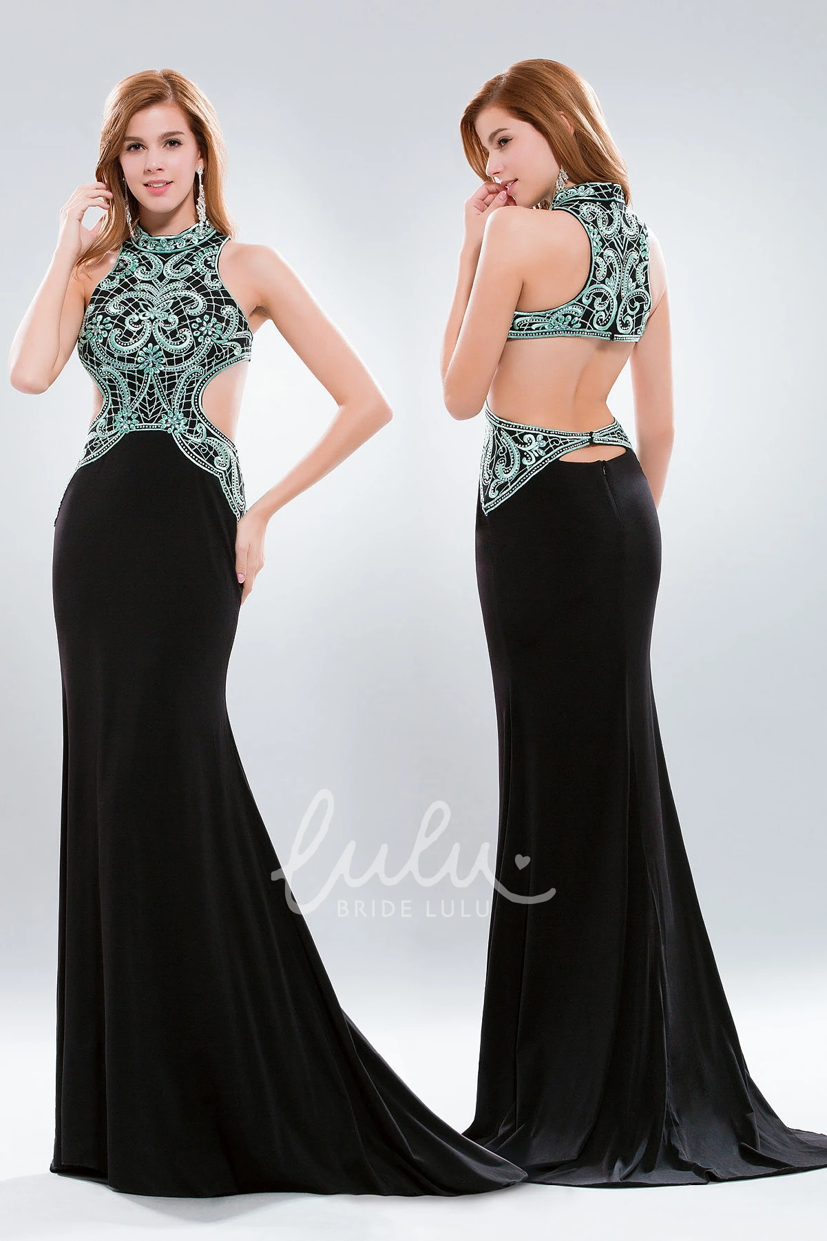 High Neck Sleeveless Jersey Sheath Dress with Beading Formal Dress