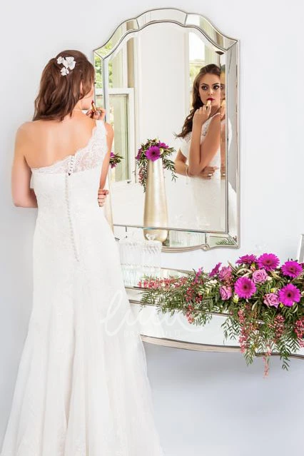 One-Shoulder Sheath Lace Wedding Dress Unique Wedding Dress