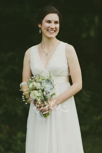 Empire Plunging Chiffon Low V-back Wedding Dress with Criss Cross Elegant Wedding Dress