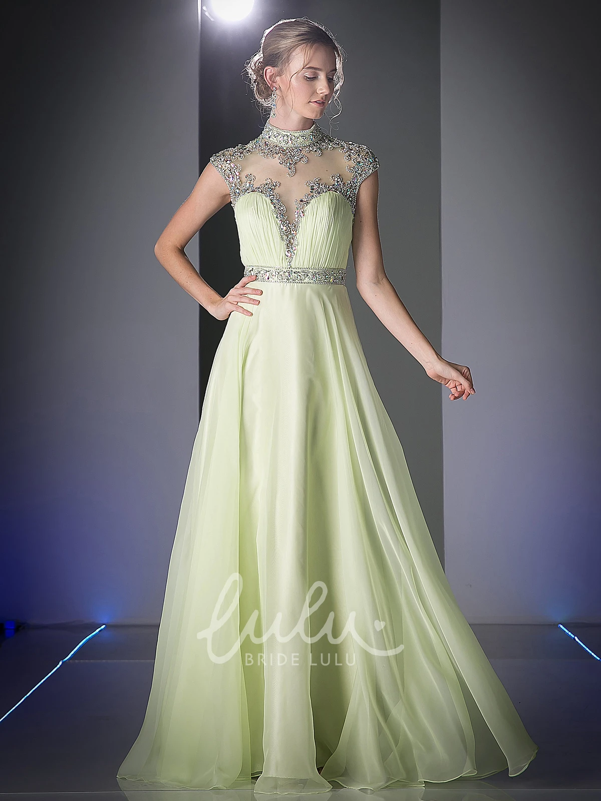 A-Line Maxi Bridesmaid Dress with High Neck and Ruching