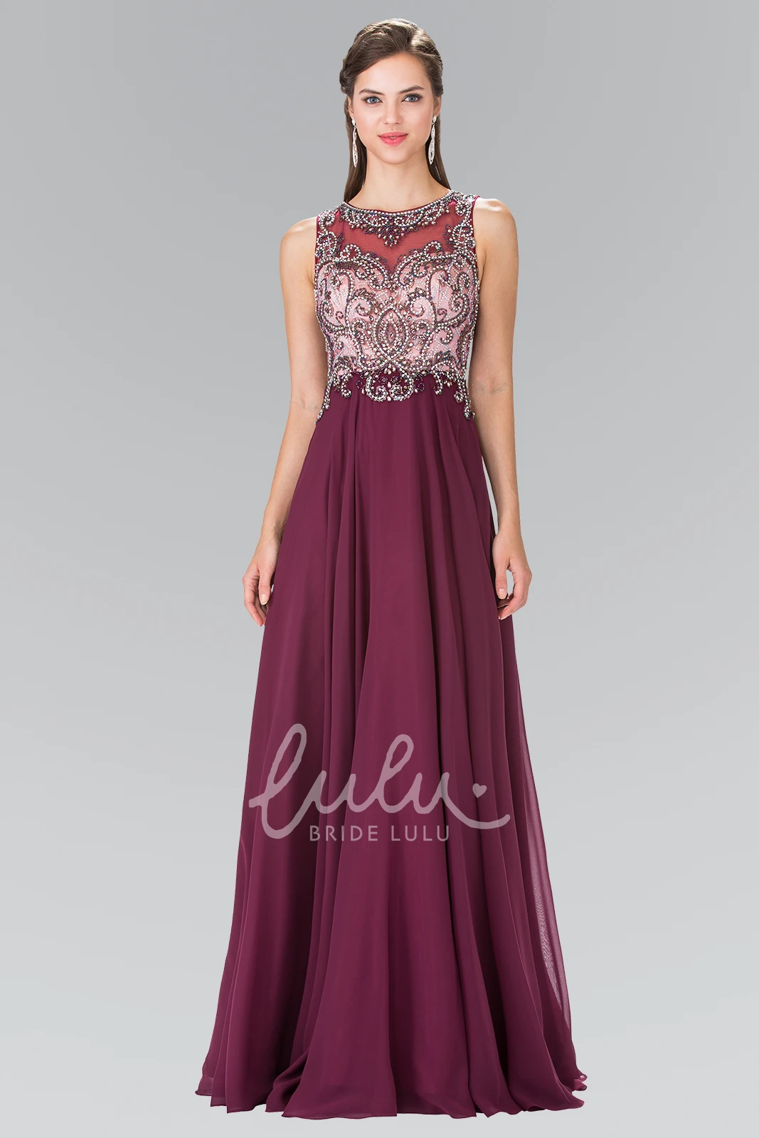 Chiffon A-Line Keyhole Prom Dress with Beading and Pleats