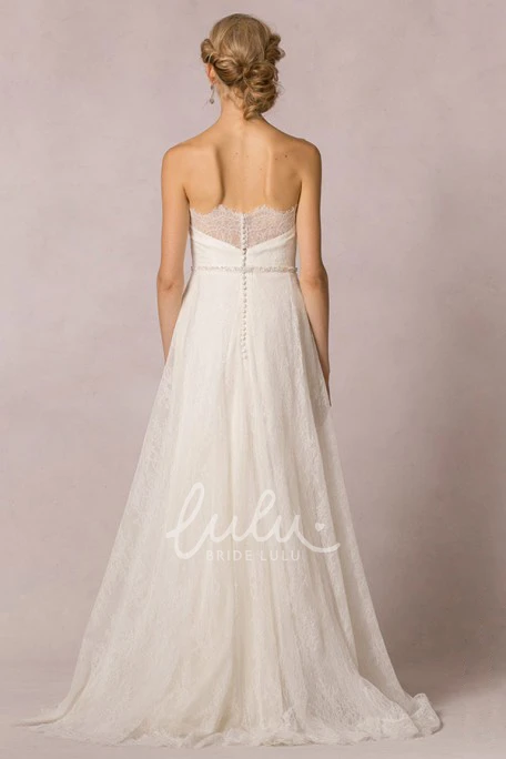 Floor-Length Strapless Lace A-Line Wedding Dress with Jeweled Details