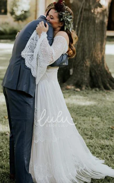 Long Sleeve Lace Vintage Ethereal A Line Wedding Dress with Button and Lace Unique Wedding Dress