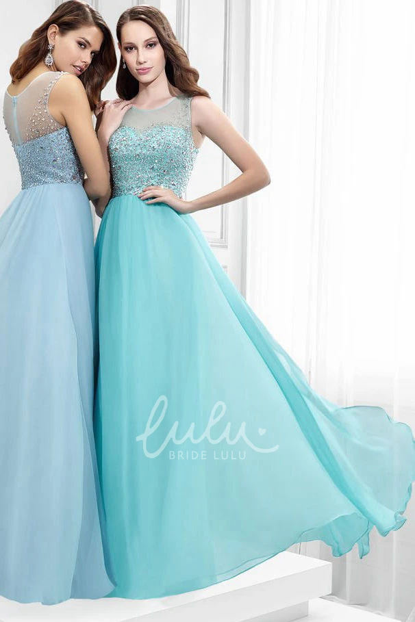 Sleeveless Scoop-Neck Floor-Length Chiffon Prom Dress Flowy Prom Dress with Criss-Cross