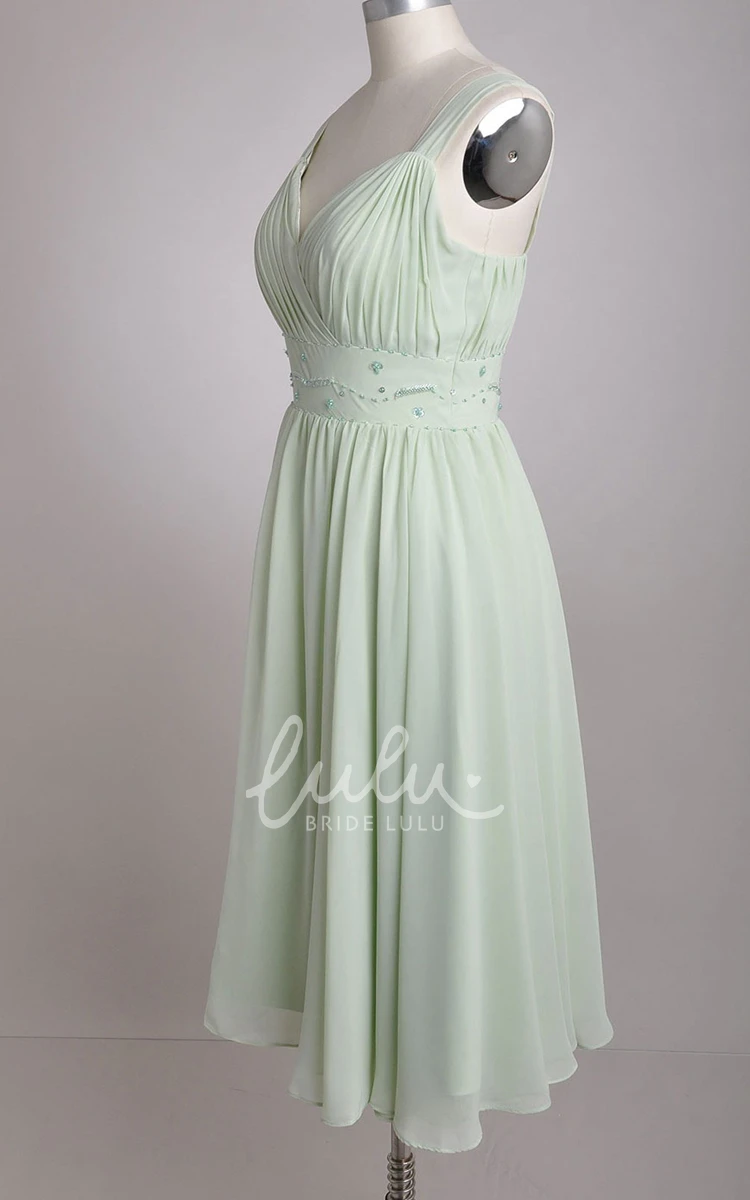 A-line Chiffon Bridesmaid Dress with Broad Straps in V-Neckline