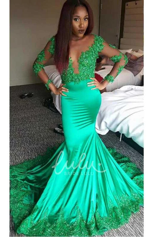 Illusion Lace Mermaid Formal Dress with Long Sleeves and V-neck