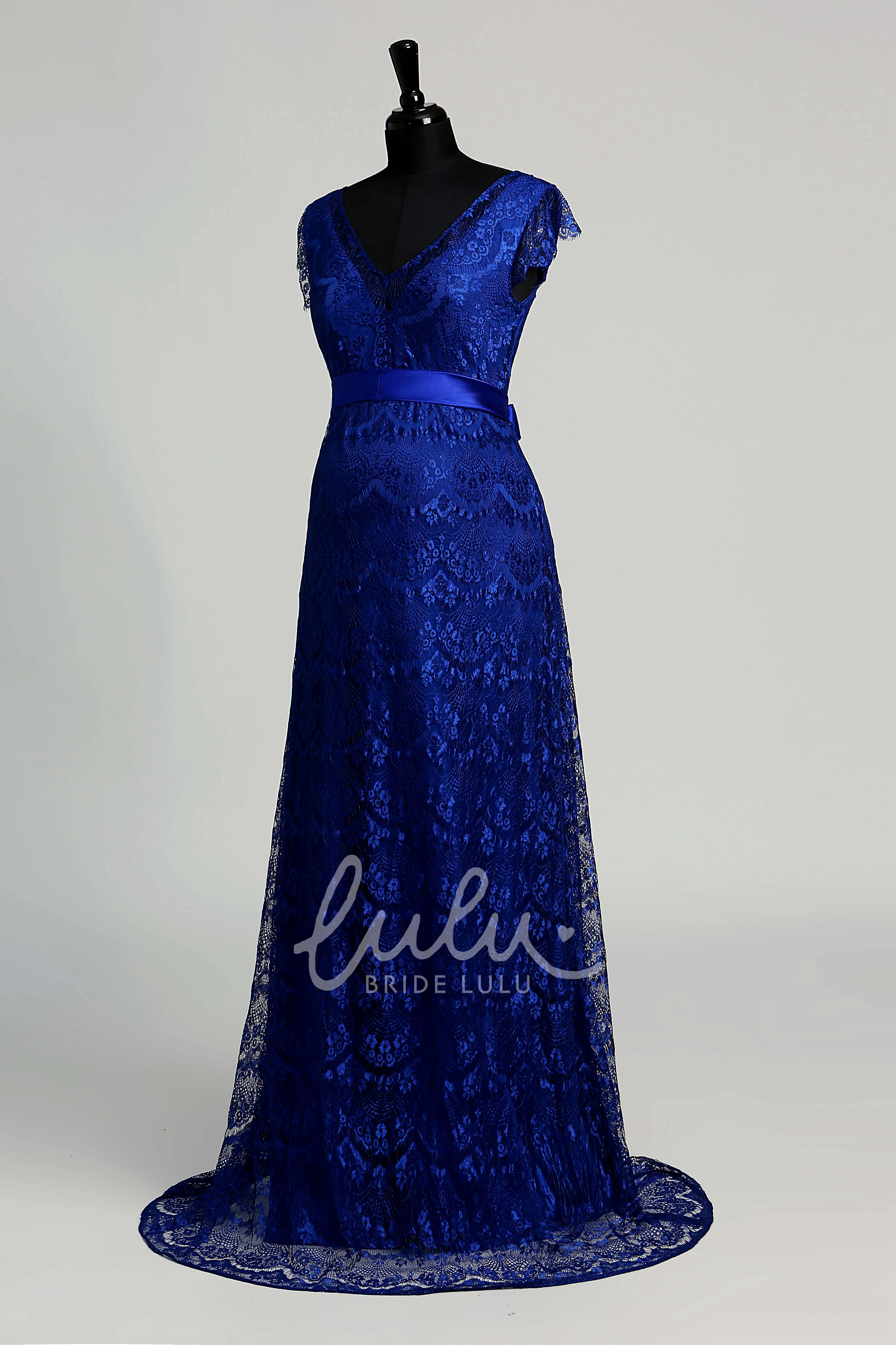 Maternity Lace A-line Dress with Cap Sleeves and V-neckline