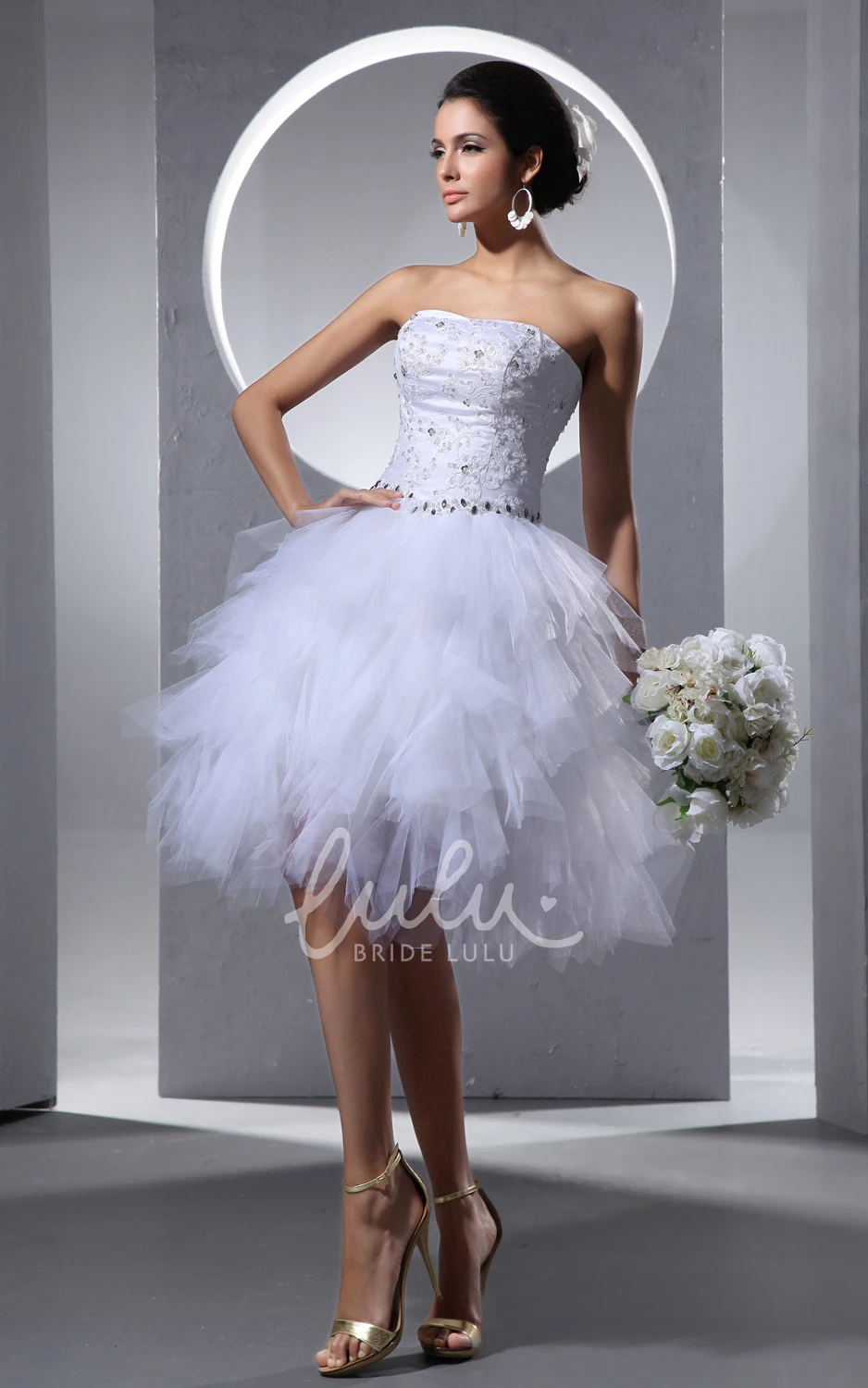 Tulle Crystal Ruffles Midi Wedding Dress