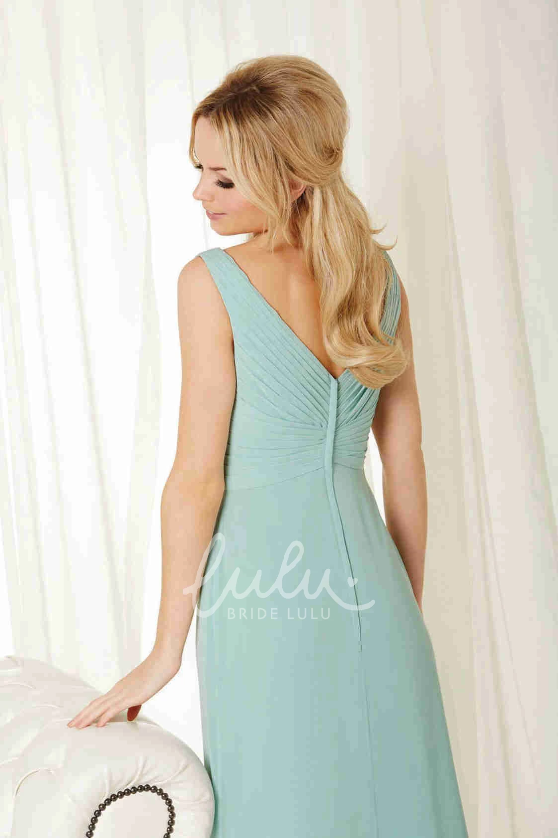 Sleeveless V-Neck Chiffon Bridesmaid Dress with Criss-Cross Elegant Bridesmaid Dress