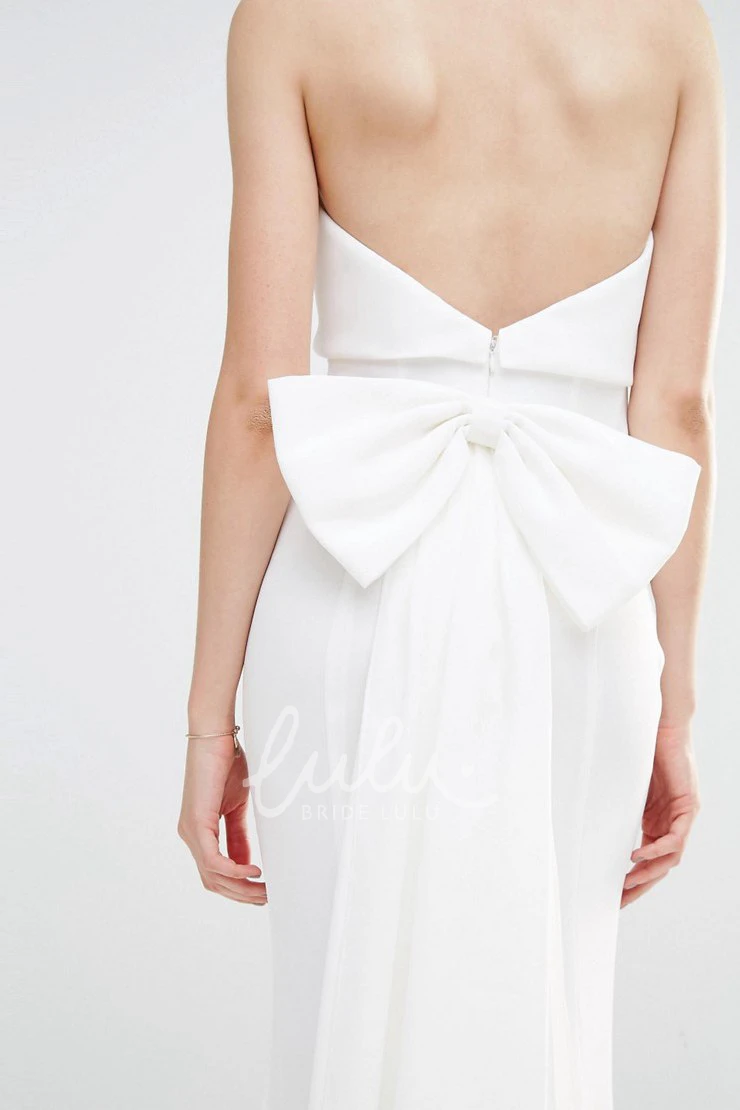 Strapless Chiffon Sheath Wedding Dress with Bow Flowy Bridal Gown