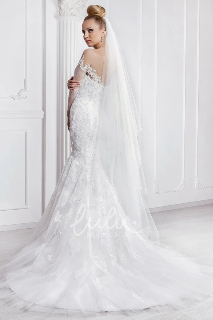 Mermaid Lace Wedding Dress with Bateau Neckline and Long Sleeves Unique Bridal Gown