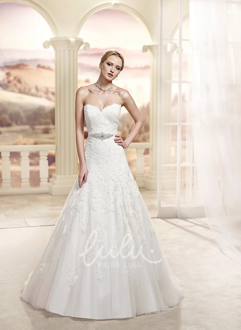 A-Line High-Neck Appliqued Lace Floor-Length Wedding Dress