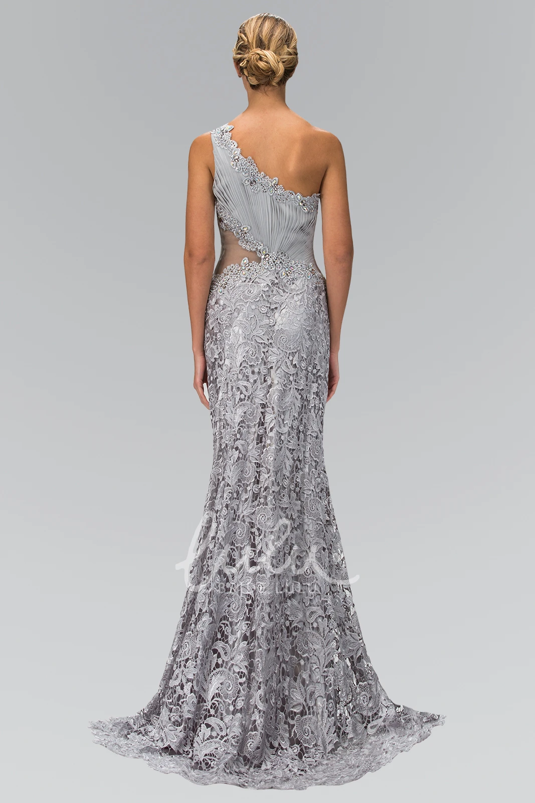 Lace Sheath Formal Dress with Ruching and One-Shoulder