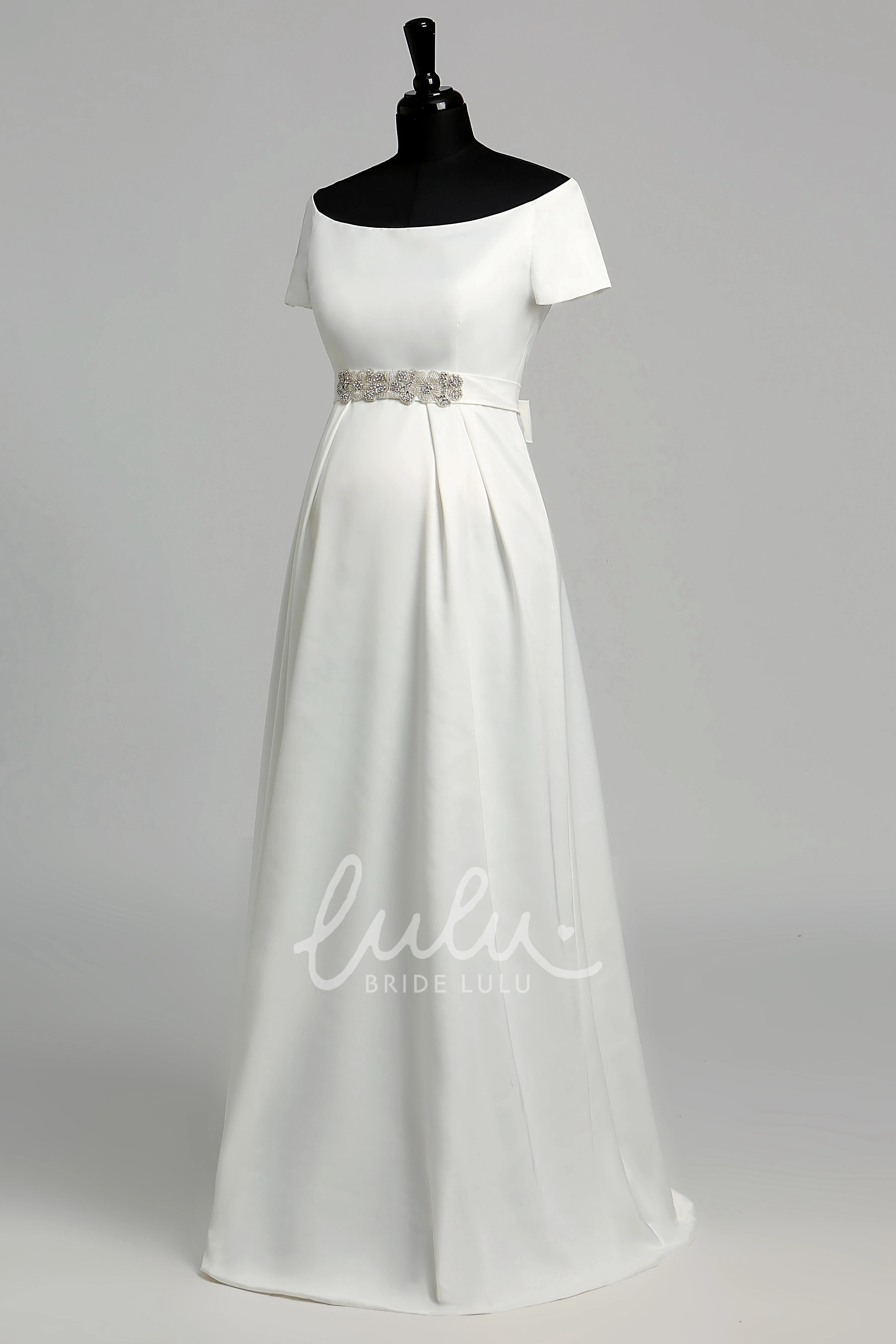 Satin Maternity Wedding Dress with Beading and Floor-Length A-Line Silhouette
