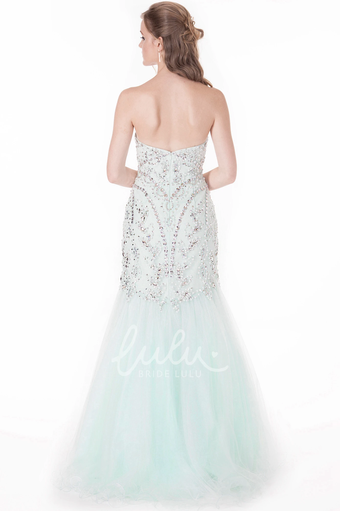 Beaded Sweetheart Trumpet Tulle Prom Dress Sleeveless Long