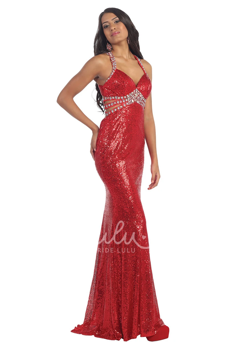 Sequin Beaded Floor-Length Strap Dress for Prom or Bridesmaids