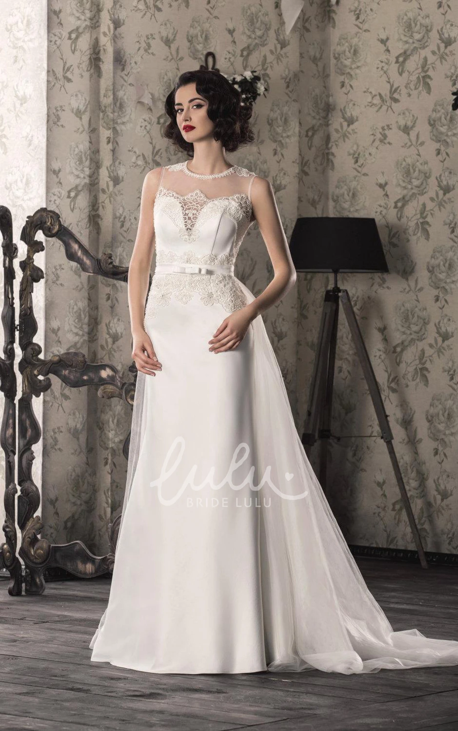 Lace Satin Weddig Dress With Illusion Corset Back