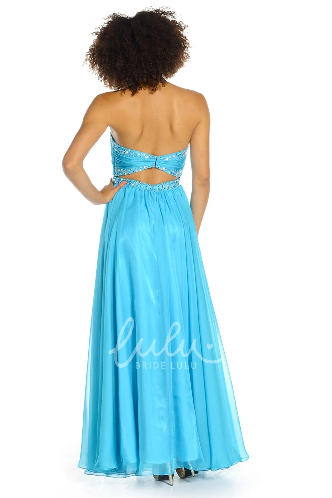 Ruched Sleeveless A-Line Prom Dress with Beading and Pleats Flowy Long Dress