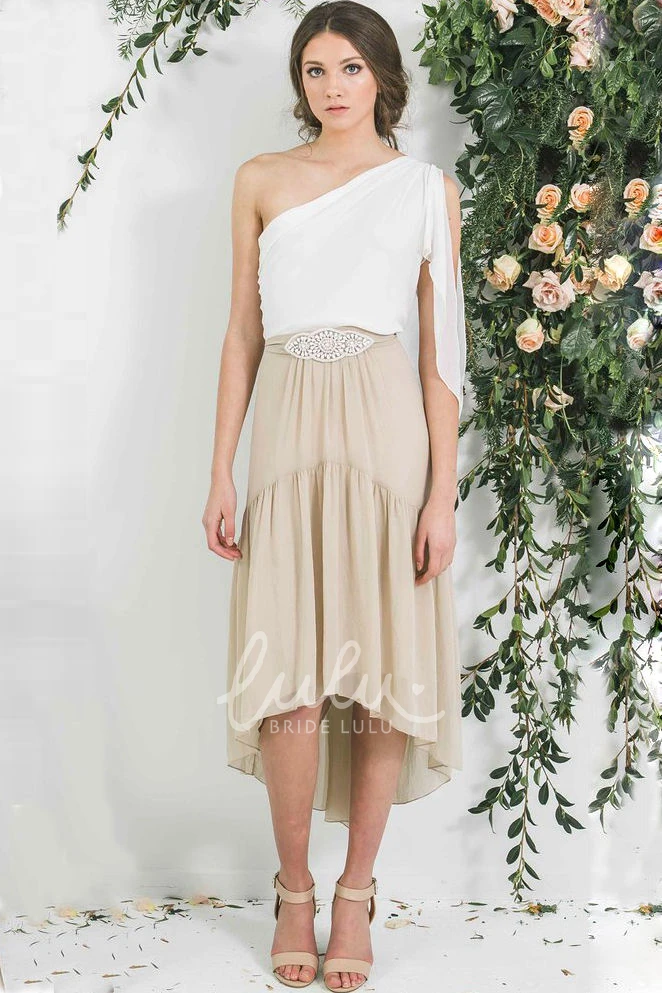 One-Shoulder Chiffon Sleeveless Bridesmaid Dress with Jeweled Detail High-Low Length