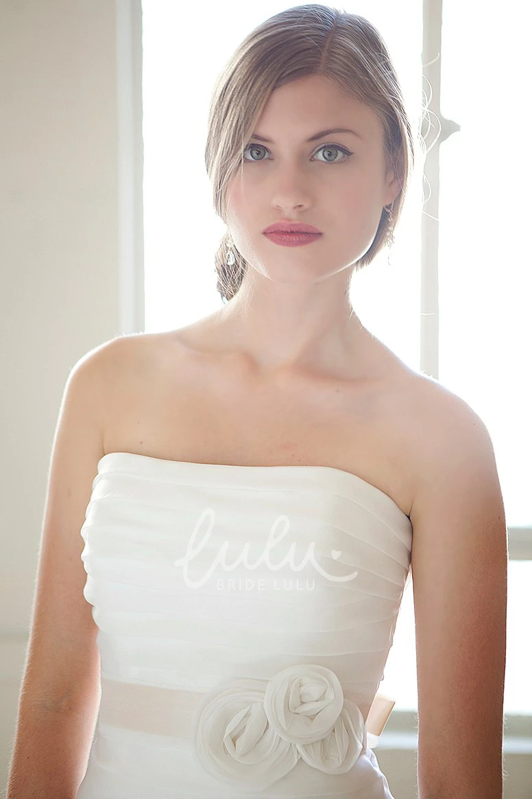 Satin Strapless Sheath Wedding Dress with Tiers and Bow Elegant Bridal Gown