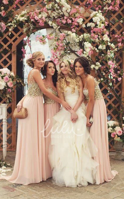 Chiffon A-line V-neck Bell Beaded Bridesmaid Dress with Split