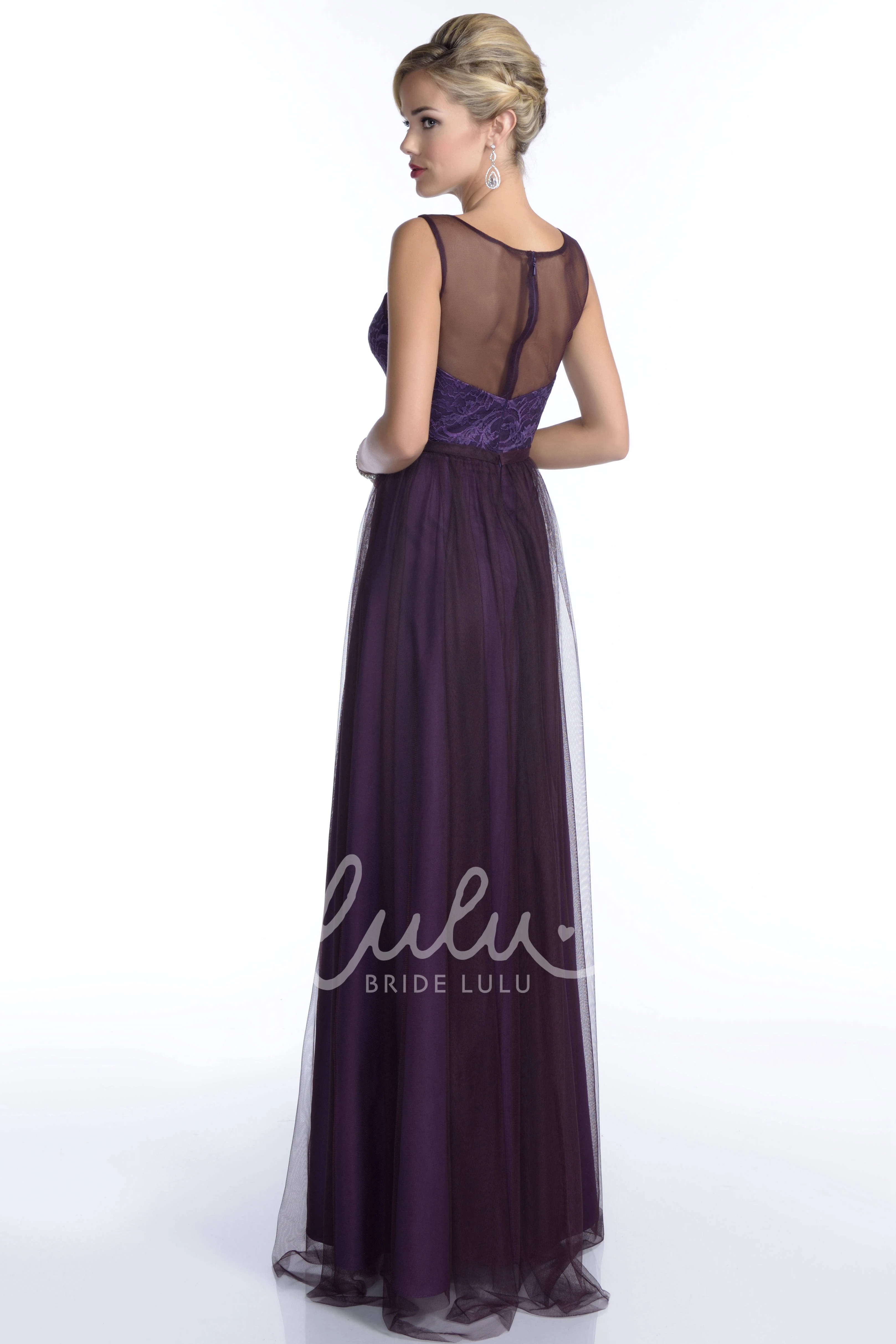 Sleeveless A-Line Tulle Bridesmaid Dress with Illusion Back Square Neckline