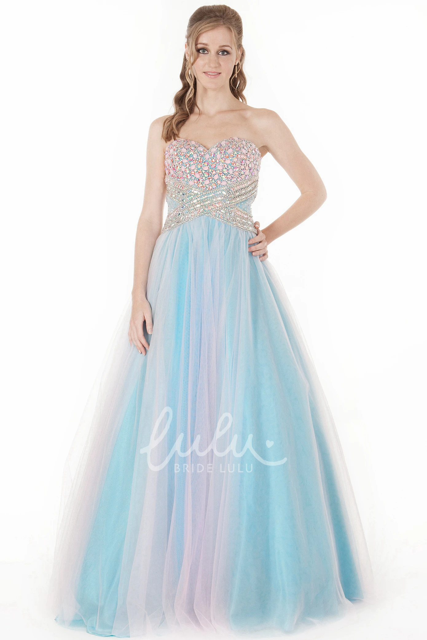 Crystal Sweetheart A-Line Tulle Prom Dress Sleeveless Long