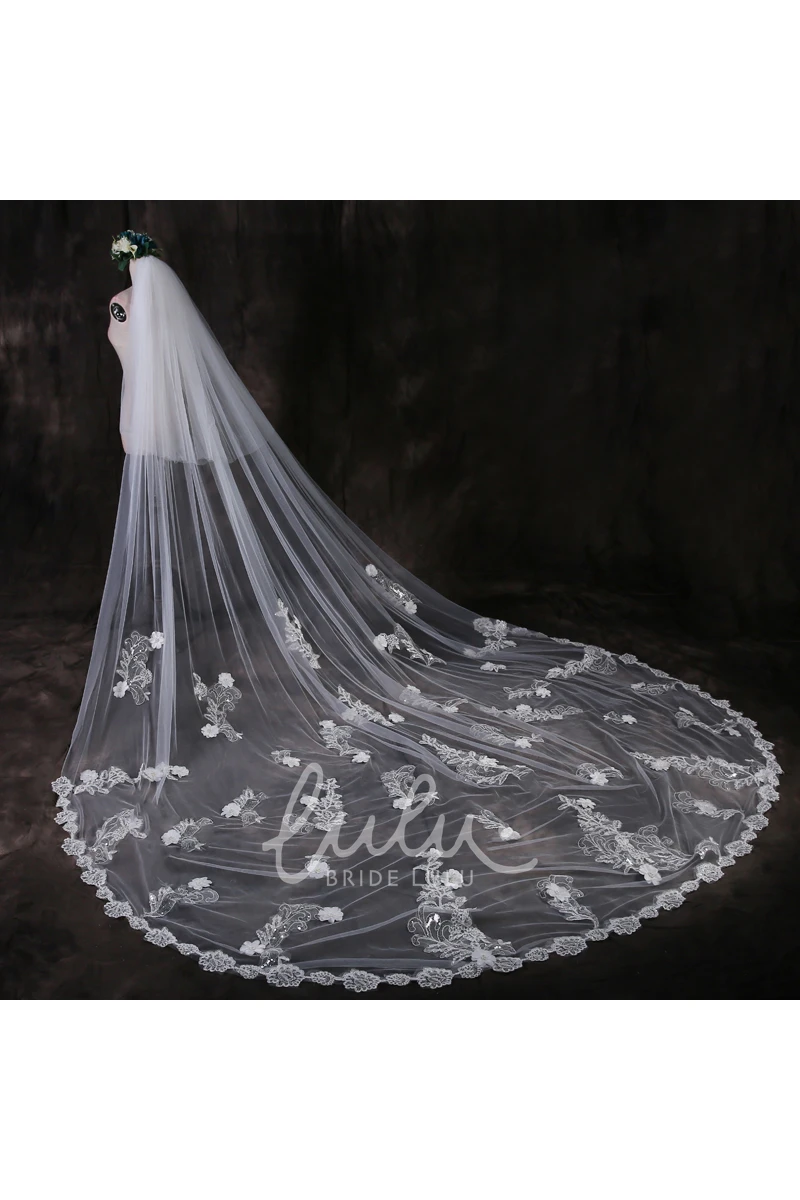 Cathedral Tulle Wedding Veil Ethereal Lace Appliques & Flowers
