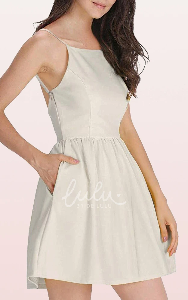 A Line Taffeta Spaghetti Cocktail Dress with Pockets Sleeveless Casual Women
