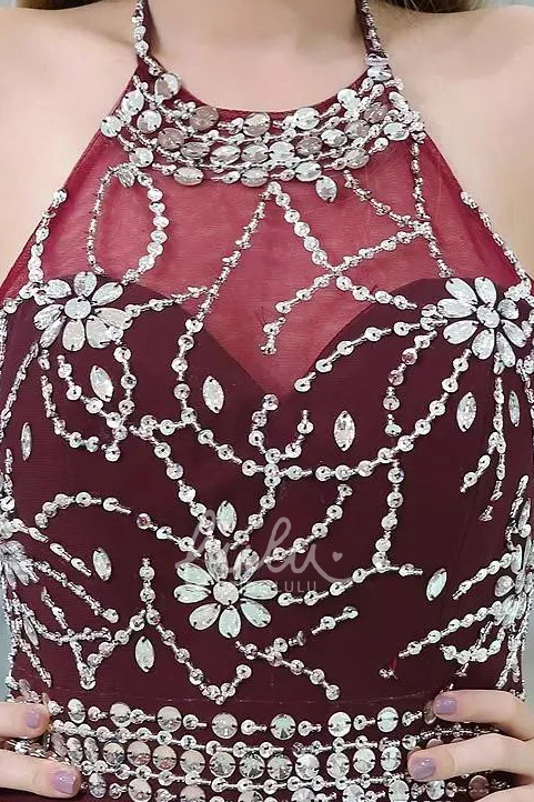 Halter Neckline Chiffon Homecoming Dress with A-line Silhouette and Beading