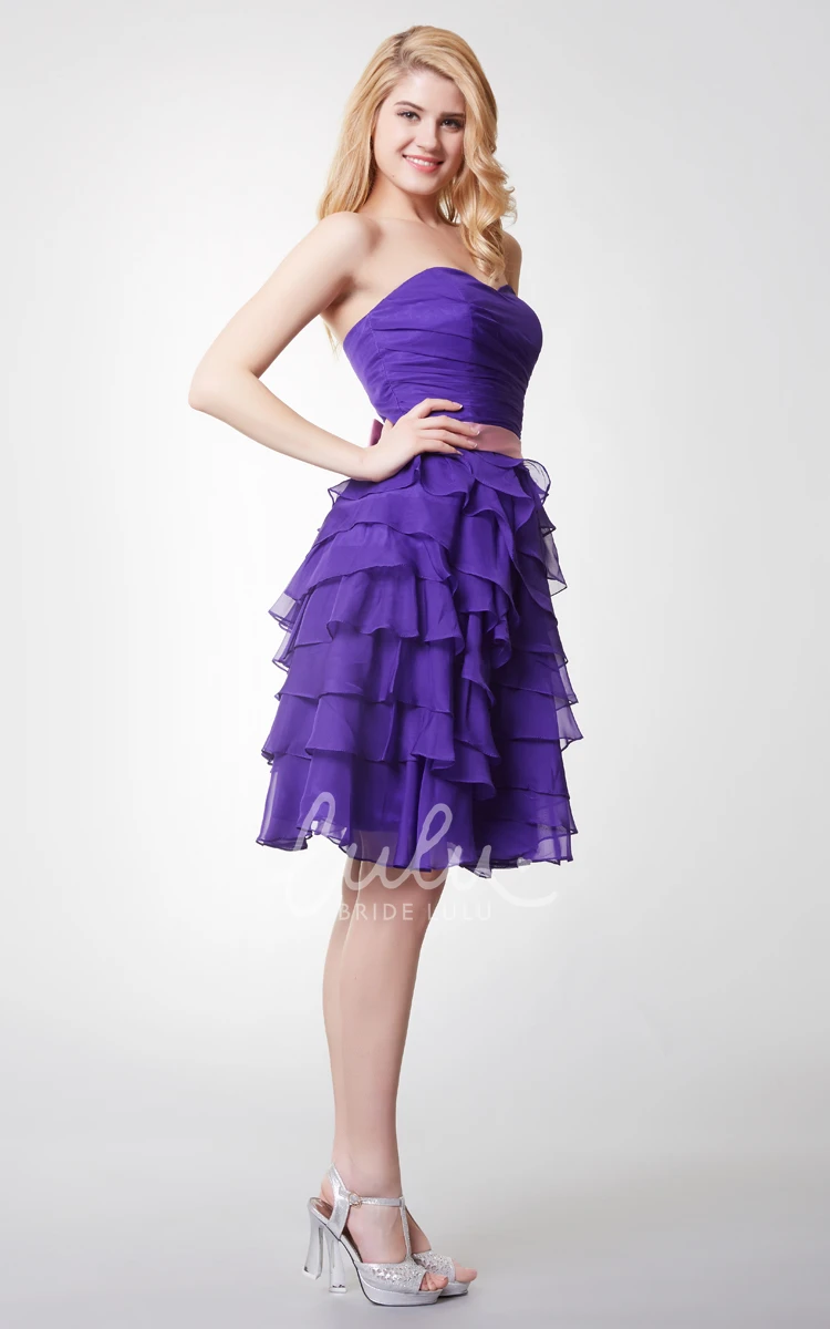 Ruched Strapless Chiffon Dress with Satin Bow Belt Short & Chic
