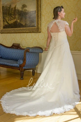 Cap Sleeve Lace Up Wedding Dress with Keyhole Classy Bridal Gown