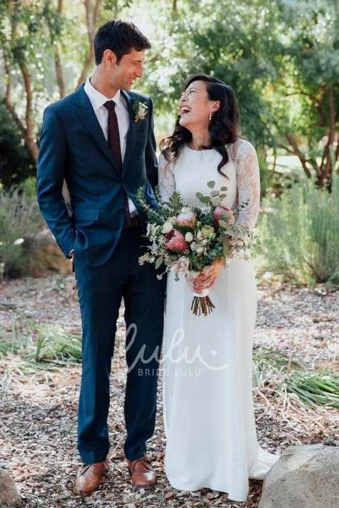 Lace Chiffon Wedding Dress With Jewel-Neck and Long Sleeves