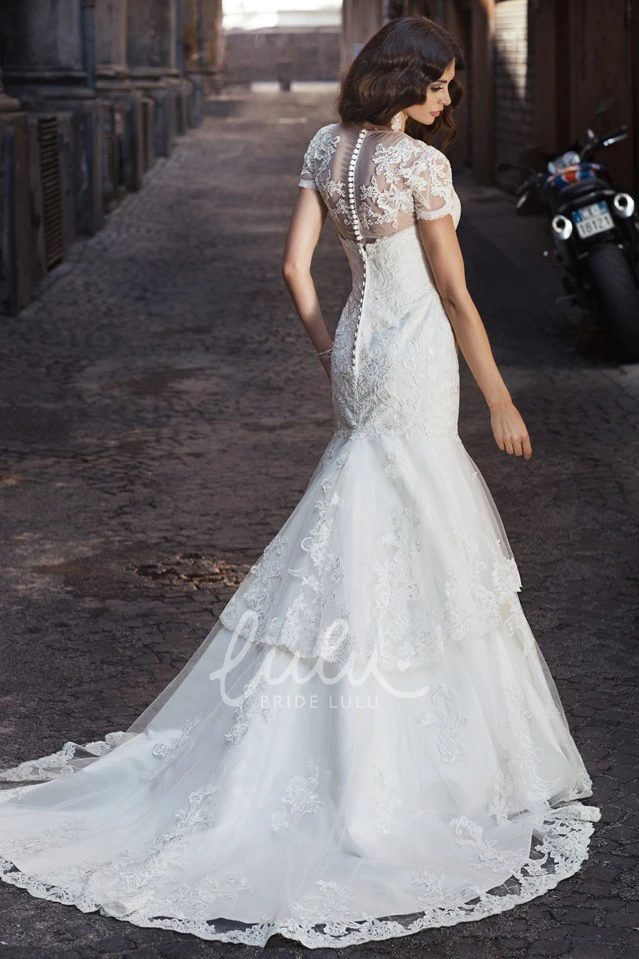 A-Line Lace Sweetheart Wedding Dress with Tiers Sleeveless Floor-Length