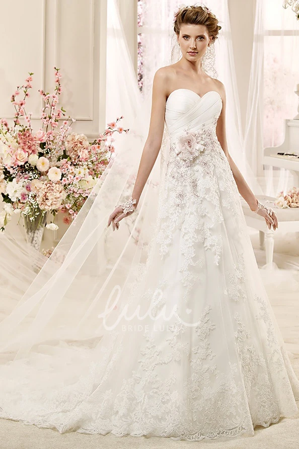 Sweetheart A-line Wedding Dress with Beaded Appliques & Pleated Bodice Unique Beaded A-line Wedding Dress