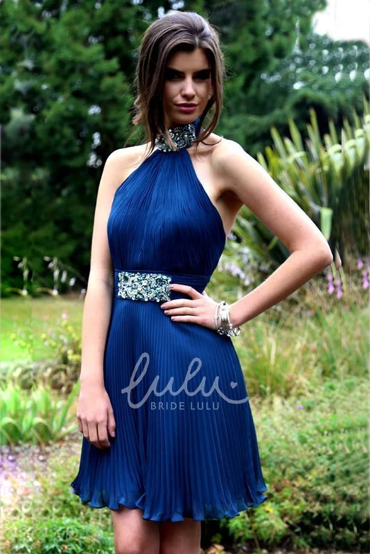 Sleeveless High Neck Beaded A-Line Mini Homecoming Prom Dress with Backless Style Elegant Formal Dress