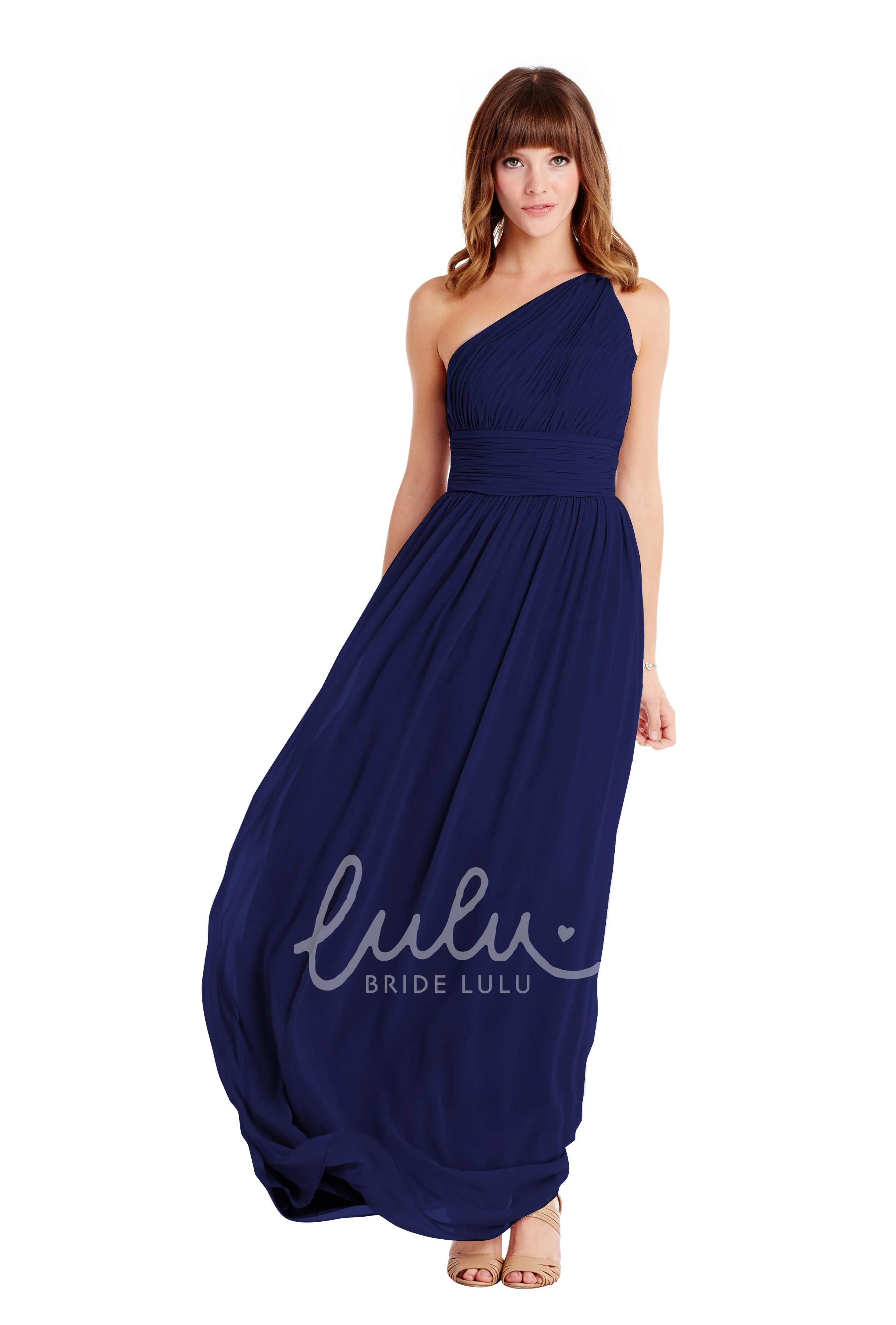Floor-Length One-Shoulder Ruched Chiffon Convertible Bridesmaid Dress Muti-Color