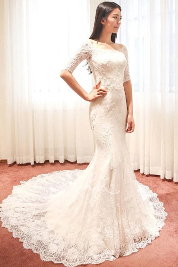 Off-the-Shoulder Lace Mermaid Wedding Dress with Zipper