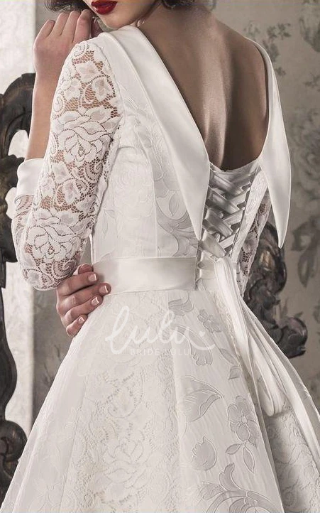 Lace A-Line Warm Wedding Dress with Satin and Lace-Up Back