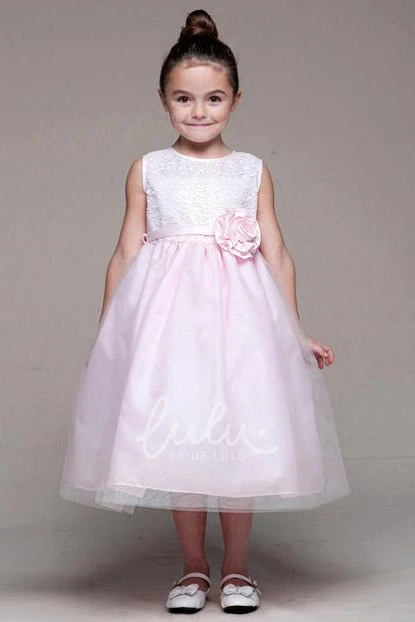 Tea-Length Sequined Tulle Flower Girl Dress Unique Prom Dress