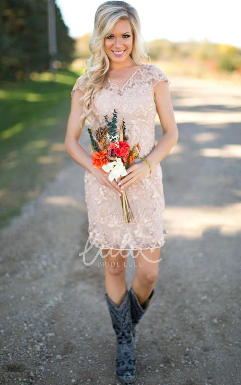 Illusion Lace Cap Sleeve A-line Bridesmaid Dress