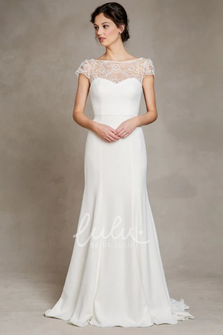 Cap-Sleeve Satin Floor-Length Wedding Dress Timeless Bridal Gown