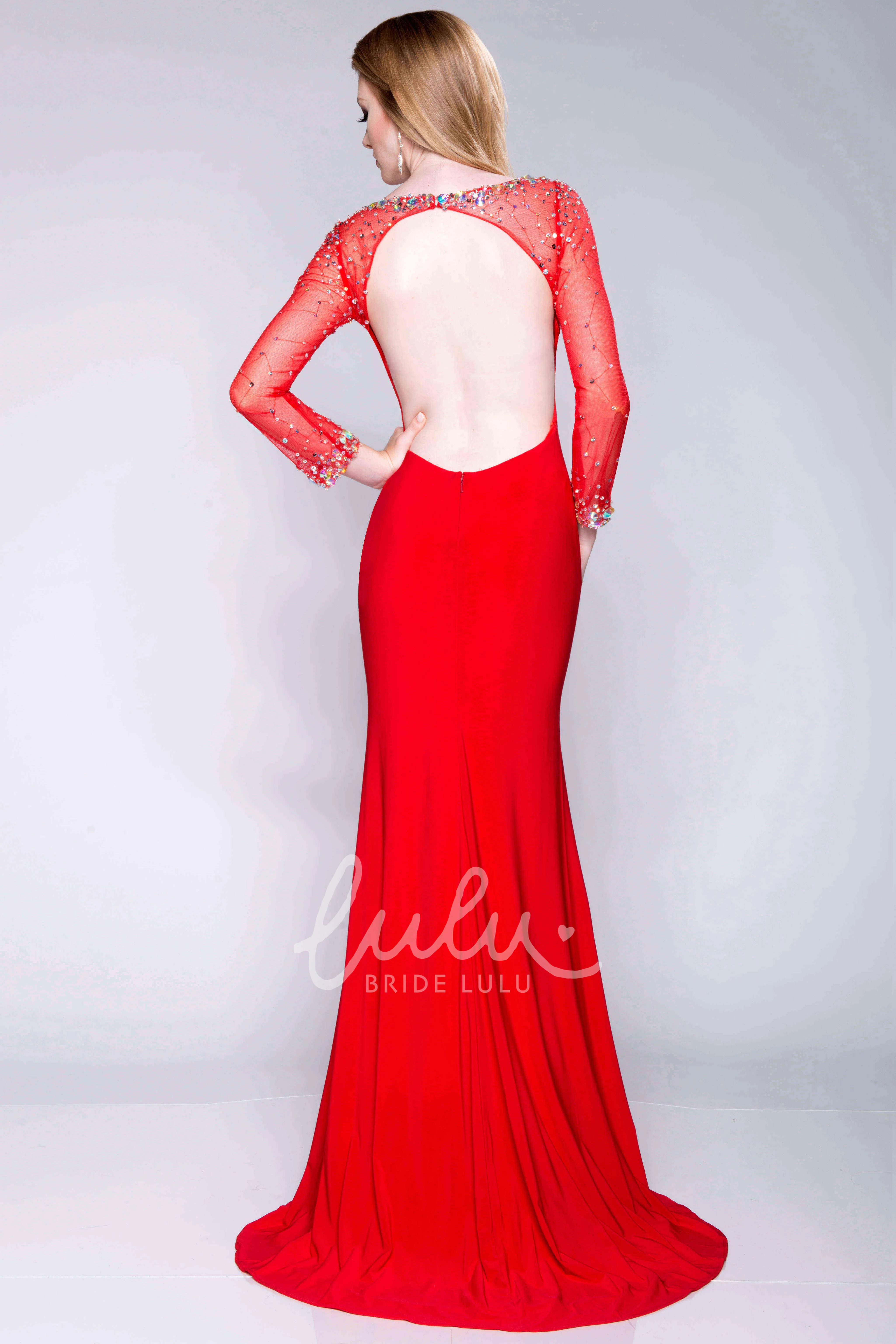 Long Sleeve Sheath Prom Dress with Sequins and Keyhole Classy Bridesmaid Dress