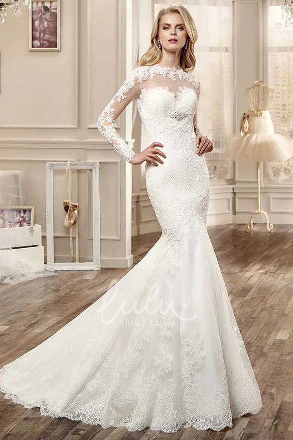 Mermaid Appliques Long-Sleeve Wedding Dress with Keyhole Back