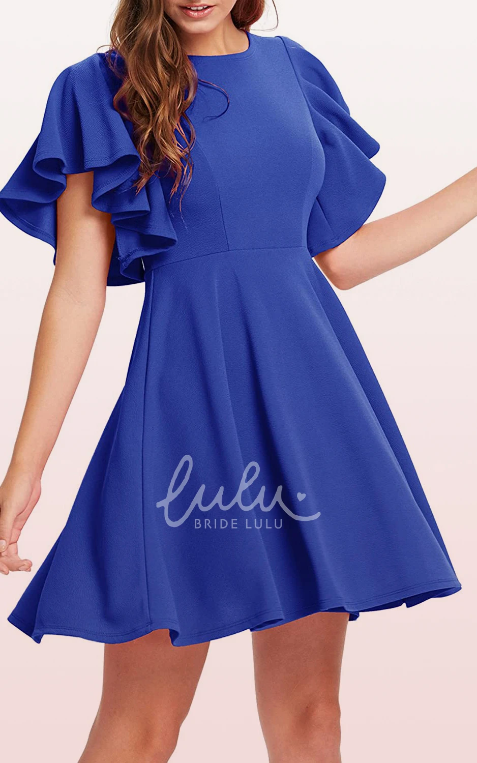 Jersey A-Line Dress Short Sleeve Modest Elegant Pleated Zipper